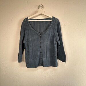 Peruvian Connection Womens Button Front Cardigan Sweater XL Blue Textured Knit